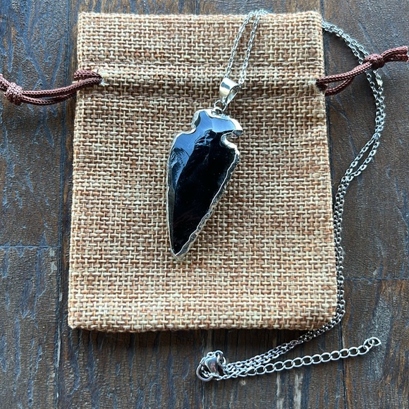 Hand Crafted Jewelry - Brand New Black Obsidian Pendant with Stainless Steel Chain Obsidian Necklace